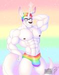  anthro bulge clothing eyewear glasses hair hi_res horn kangaroo macropod male mammal marsupial multicolored_hair muscular muscular_male pecs rainbow_hair smile solo standing underwear vallhund 