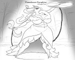 5:4 ant antennae_(anatomy) anthro arthropod belly big_breasts biped black_text breasts chain clothed clothing english_text eyelashes eyes_closed female hi_res holding_object holding_weapon hollow_knight:_silksong hollow_knight_(franchise) hymenopteran insect latiar monochrome skarr solo standing team_cherry text weapon