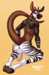 absurd_res anthro anus backsack balls blue_eyes brown_body brown_fur butt eyewear foreskin fur genitals giraffid glasses hi_res hooves horn hornbuckle hybrid jewelry kangaroo looking_at_viewer macropod male mammal marsupial necklace okapi ossicone penis raised_tail raul_(tenpoundhammer) striped_butt striped_legs stripes tail tan_body tan_fur