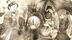  2002 arcade blonde_hair cable cave_(developer) chinese_clothes cyborg dodonpachi_daioujou donpachi_(series) exy gothic_lolita holding leinyan lolita_fashion long_hair non-web_source official_art official_style robot sepia shotia smile umbrella video_game 