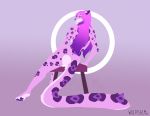  2019 alyxaras anthro biped breasts digital_media_(artwork) felid female fur fur_markings hair leopard_spots long_hair mammal markings multicolored_fur multicolored_hair nude pantherine pawpads pink_fur pink_hair pinup pose purple_eyes purple_fur purple_hair purple_nose purple_pawpads signature simple_background sitting snow_leopard solo spots stool two_tone_hair whiskers white_fur wolfpsalm 