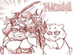  2019 4:3 anthro canid canine canis clothing domestic_dog eyewear final_fantasy glasses hi_res human male mammal melee_weapon overweight overweight_male shirt square_enix sword text topwear ursid video_games weapon zapapanda 
