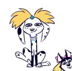 101_dalmatian_street 101_dalmatians arnold_shortman black_body black_fur black_nose black_spots blonde_hair blue_collar bow_ribbon canid canine canis clothing collar cosplay crossover crossover_cosplay dalmatian disney dolly_(101_dalmatians) domestic_dog duo female feral floppy_ears fur hair hansel_(101_dalmatians) hat headgear headwear helga_pataki hey_arnold! higglytownhero husky leg_markings low_res male mammal markings nickelodeon nordic_sled_dog orange_collar pink_hair_bow siberian_husky socks_(marking) spitz spots spotted_body spotted_fur teal_clothing teal_hat teal_headwear white_body white_fur white_inner_ear