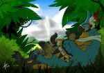 2021 absurd_res after_anal alternate_version_at_source anthro anthro_on_anthro arm_feathers avian beak blue_body blue_feathers blue_sky breath_of_the_wild canid canine claws closed_smile cloud dated day duo ears_back erection eyewear feathers fur genitals glasses glistening glistening_eyes grass grey_beak grey_hair hair hi_res hufnaar humanoid_genitalia humanoid_penis kass_(tloz) lying male male/male mammal mountain mouth_closed narrowed_eyes nintendo nude on_back on_top orange_eyes penis pivoted_ears plant prosthetic prosthetic_leg prosthetic_limb size_difference sky smile striped_arms striped_legs tan_body tan_fur the_legend_of_zelda toe_claws tree yellow_body yellow_eyes yellow_feathers