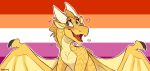  &lt;3 blush dragon female feral green_eyes horn hybrid lesbian_pride_colors lgbt_pride membrane_(anatomy) membranous_wings nightwing_(wof) pride_colors sandwing scales scalie solo sunny_(wof) tosaking wings wings_of_fire yellow_scales 