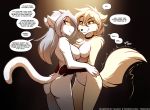  &lt;3 2019 alternate_species anthro anthrofied black_background black_fur blush breast_squish breasts breasts_frottage butt canid canine canis chest_tuft clovis_(twokinds) collar dialogue domestic_cat duo embarrassed english_text face_to_face featureless_crotch felid feline felis female female/female fox fur gloves_(marking) hands_on_hips hi_res horn hug hybrid keidran lady_nora mammal markings multicolored_fur nude nude_modelling raised_tail red_eyes reluctant shuddering simple_background slave smile smirk squish tan_fur text tom_fischbach tuft twokinds webcomic white_fur wolf yellow_eyes yellow_sclera 