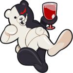 2025 2d_animation animated animated_gif anthro bear black_body black_eyes black_nose crossed_legs danganronpa featureless_feet feet foot_focus holding_glass holding_object loop male mammal monokuma motion_tweening multicolored_body navel short_playtime solo spike_chunsoft submarine_screw tail two_tone_body white_body