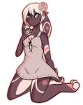 2015 3_toes 5_fingers accessory alpha_channel anthro bangs bent_arm bent_legs biped black_bow blush blush_lines breasts brown_body brown_fur brown_tail castle_rose_(silvernis) cel_shading clothed clothed_anthro clothed_female clothing colored digital_drawing_(artwork) digital_media_(artwork) dress ear_markings english_description eyebrows eyelashes eyelashes_through_hair feet female fingers floppy_ears flower flower_in_hair full-length_portrait fur grey_clothing grey_dress grosspotoo hair hair_accessory humanoid_hands kneeling lagomorph leg_markings leporid long_ears looking_up lop_ears mammal markings multicolored_body multicolored_fur open_mouth outline pink_flower pink_markings pink_outline plant portrait pupils rabbit red_nose rose_(flower) scut_tail shaded short_hair short_tail simple_background slim_anthro slim_female small_breasts solo tail tan_eyebrows tan_hair tan_markings tan_toes toes translucent translucent_hair transparent_background two_tone_tail white_mouth white_sclera yellow_eyes