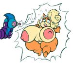 3_toes 4_fingers activision anthro bandicoot belly big_breasts bodily_fluids breasts coco_bandicoot crash_bandicoot_(series) duo eyewear eyewear_on_head fangs feet female fingers goggles goggles_on_head hair huge_breasts huge_thighs human mammal marsupial mechanical_arm messy_hair mostly_offscreen_character nervous nina_cortex nondelismell open_mouth ranged_weapon raygun shortstack shortstack_female sweat sweatdrop teeth thick_hair thick_thighs toes transformation weapon wide_hips zapped