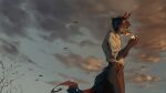 16:9 2025 ambient_bird anthro bottomwear brown_body brown_fur canid canine cigarette clothing cloud cloudy_sky digital_media_(artwork) elenmory fur hair hi_res lighting_cigarette male mammal maned_wolf outside pants rolled_up_sleeves shirt signature sky smoking smoking_cigarette solo tail topwear widescreen