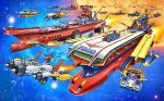  aircraft_carrier aircraft_catapult akagi_(red_hawk_rengou_kantai) annotated aoshima_bunka_kyouzai atlanger battleship car caterpillar_tracks commentary_request commission company_connection crossover dai_tiger_(kodai_robo_godaiger) driving eagle_yamato fleet flying_car gattai_red_hawk_yamato gattai_robo_atlanger godaiger head_wings highres i-16_(red_hawk_rengou_kantai) kodai_robo_godaiger mecha mechanical_wings military_vehicle misogram missile mogami_(red_hawk_rengou_kantai) motor_vehicle motorcycle musashi_(red_hawk_rengou_kantai) nagato_(red_hawk_rengou_kantai) on_motorcycle planet range_finder red_hawk_harley red_hawk_rengou_kantai riding riding_motorcycle robot shinano_(red_hawk_rengou_kantai) ship ship_turret skeb_commission space space_carrier_red_hawk spacecraft star_(sky) starfighter tiger_shark_(gattai_robo_atlanger) tiger_yamato turbo_yamato vehicle_focus warship watercraft wheel wings yellow_eyes yellow_wings zero-sen_yamato 