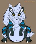 after_vore arcanine belly big_belly big_hair feral fluffy fluffy_chest generation_1_pokemon hair hi_res looking_down male markings_on_body nintendo paw_on_belly piercing pokemon pokemon_(species) sassylebraix sitting solo vore weight_gain