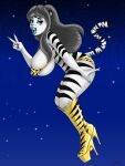 anthro big_breasts boots bra breasts clothing colored_nails cosplay felid female footwear fur grey_hair hair hakko_arisaka hi_res high_heeled_boots high_heels lum_(urusei_yatsura) mammal mature_female mvs_works_(artist) nails nipple_outline pantherine panties platform_footwear shoes solo tail thick_thighs tiger underwear urusei_yatsura white_body white_fur wrinkles