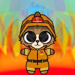 1:1 absurd_res anthro armor black_eyes brown_body brown_fur clothing digital_media_(artwork) evita_fuegos feet felid feline female firefighter firefighter_helmet firefighter_outfit firefighter_uniform fur hat headgear headwear helmet hi_res lion logo looking_at_viewer mammal multicolored_body pantherine pink_nose pytex_wolf simple_background smile smiling_at_viewer solo two_tone_body uniform