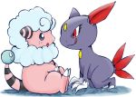  bovid caprine chuuson duo flaaffy fur kemono mammal nintendo open_mouth pink_fur pok&eacute;mon pok&eacute;mon_(species) purple_eyes purple_fur red_eyes simple_background smile sneasel surprise tongue tongue_out video_games white_background young ちゅーそん 