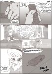 5_fingers absurd_res accessory anthro audience bar black_and_white blood blood_on_hand bodily_fluids bottomwear breasts canid canine canis claws cleavage clothed clothed_anthro clothed_female clothing comic counter dialogue domestic_dog english_text eyewear female finger_claws fingers fully_clothed fully_clothed_anthro fully_clothed_female furniture german_spitz glasses gore group hair_accessory hairband hi_res lagomorph leggings legwear lena_klein leporid male mammal markings mole_(marking) monochrome neck_tuft nekostar obscured_face rabbit skirt sofa speech_bubble spitz table talk_show television_remote television_show text tobias_dreck trio tuft tv_remote wearing_glasses wolf