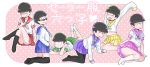  6+boys akitannn black_legwear blush brothers crossdressing glasses highres male_focus matsuno_choromatsu matsuno_ichimatsu matsuno_juushimatsu matsuno_karamatsu matsuno_osomatsu matsuno_todomatsu money_gesture multiple_boys open_mouth osomatsu-kun osomatsu-san panties pantyhose pantyshot school_uniform serafuku sextuplets siblings skirt smile underwear uniform white_legwear 