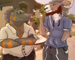 anthro beard belt bighorn_sheep blep bovid caprine carl_hendricks clothed clothing collared_shirt dress_shirt drugs duo echo_(game) echo_(series) echo_project facial_hair flynn_moore gila_monster grin hand_in_pocket helodermatid hoodie horizontal_pupils icedesre lizard looking_at_another male mammal marijuana pockets pupils red_eyes reptile scalie sheep shirt smile substance_intoxication tongue tongue_out topwear