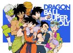  3girls 6+boys ;d ^_^ anger_vein annoyed armor baby black_eyes black_hair blue_background blue_eyes blush boots bra_(dragon_ball) broly_(dragon_ball_super) brother_and_sister bulma carrying cheelai closed_eyes clothes_around_waist copyright_name dark_skin dark_skinned_male dougi dragon_ball dragon_ball_super_broly expressionless eyewear_on_head facial_scar father_and_son fingernails green_skin grey_hair gutstemple hand_on_another&#039;s_head hand_on_another&#039;s_shoulder hand_to_forehead hand_up happy hat highres holding holding_baby jacket lemo_(dragon_ball) looking_at_another mother_and_daughter mother_and_son multiple_boys multiple_girls nipples one_eye_closed open_mouth orange_skin outstretched_arm overalls purple_eyes purple_hair purple_legwear scar scar_on_cheek shirt shirtless short_hair shoulder_carry siblings simple_background sleeping smile son_gokuu son_goten spiked_hair sunglasses sweatdrop teeth trunks_(dragon_ball) twintails two-tone_jacket v-shaped_eyebrows vegeta very_short_hair white_background white_footwear white_shirt wristband 
