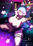  1girl animal_ear_fluff animal_ear_hairband animal_ears bare_shoulders black_bow black_bowtie black_leotard black_sleeves blue_eyes blue_hair blue_tail bow bowtie breasts cleavage covered_navel detached_collar detached_sleeves fake_animal_ears fishnets flower gradient_hair hair_between_eyes hair_flower hair_ornament hairband high_heels highleg highleg_leotard highres indie_virtual_youtuber large_breasts leotard long_hair looking_at_viewer multicolored_hair multiple_thigh_straps pink_flower pink_hair playboy_bunny rabbit_ear_hairband rabbit_ears silvervale single_fishnet_legwear smile solo squatting strapless strapless_leotard tail thick_thighs thigh_strap thighs tile_floor tiles tinaotd virtual_youtuber wolf_ears wolf_girl wolf_tail 