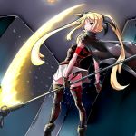  1girl ass bardiche black_leotard blonde_hair cape commentary_request fate_testarossa from_behind gasha_dokurou glowing hair_ribbon highres leotard long_hair looking_at_viewer looking_back lyrical_nanoha magical_girl mahou_shoujo_lyrical_nanoha multiple_girls red_eyes ribbon shiny shiny_hair shiny_skin sketch solo standing thighhighs twintails very_long_hair 