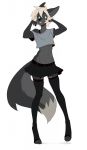 2018 anthro avery_(itsmythos) black_nose blonde_hair blue_eyes bottomwear canid canine canis clothed clothing crop_top crossdressing domestic_dog girly hair hi_res legwear long_legs male mammal midriff miniskirt pose shirt simple_background skirt smile solo squish standing suelix thigh_highs topwear wide_hips 