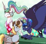  2019 clothing derpy_hooves_(mlp) duo equid equine friendship_is_magic hi_res horn inuhoshi-to-darkpen letter mammal my_little_pony princess_celestia_(mlp) princess_luna_(mlp) pterippus sparkles winged_unicorn wings 
