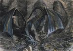  2010 3_toes claws collaboration depeld detailed_background dragon egg feral hi_res horn long_tail membrane_(anatomy) membranous_wings quadruped reptile scalie solo standing thick_tail toe_claws toes traditional_media_(artwork) tuomas_koivurinne wings 