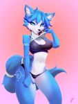  2019 3:4 anthro blue_fur blue_hair breasts canid canine clothing digital_media_(artwork) female fox fur hair hi_res hotpinkevilbunny krystal mammal nintendo panties simple_background solo star_fox underwear video_games white_fur 