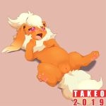  &lt;3 &lt;3_eyes 1:1 digital_media_(artwork) eeveelution eyewear female feral flareon glasses mammal nintendo open_mouth pawpads pok&eacute;mon pok&eacute;mon_(species) pokemon_(game) ponytail pussy simple_background solo takeo_(artist) video_games 