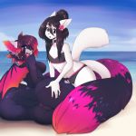  1:1 ailurid anthro anus beach big_butt bulge butt clothed clothing crossdressing duo felid feline female girly hand_on_butt hi_res hybrid looking_at_viewer male male/female mammal open_mouth outside pussy red_panda seaside suelix swimwear 