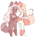  2019 aogami balls blush brown_fur canid canine cub duo erection female flat_chested fur girly hair long_hair looking_down male mammal multicolored_fur multicolored_tail nipples nude penis pussy raccoon_dog simple_background tan_fur tanuki white_background young 