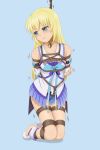  1girl bdsm blonde_hair blue_eyes bondage bound breasts collet_brunel commentary_request dress femuto highres long_hair restrained simple_background skirt small_breasts solo tales_of_(series) tales_of_symphonia tied_up 