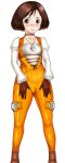  1girl aabitan absurdres black_hair bodysuit brown_eyes cameltoe choker commentary_request covered_nipples final_fantasy final_fantasy_ix garnet_til_alexandros_xvii gloves highres jewelry looking_at_viewer medium_hair necklace open_mouth orange_bodysuit simple_background skin_tight solo wedgie white_background 