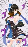  1girl black_hair bloodstained:_ritual_of_the_night blue_eyes breasts brown_hair cleavage gameplay_mechanics hair_ornament highres jojo_no_kimyou_na_bouken jojo_pose large_breasts miriam_(bloodstained) multicolored_hair pose sideboob smirk speed_lines two-tone_hair viperxtr 