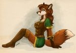  2019 anthro black_nose blue_eyes breasts brown_fur brown_hair canid canine caribou_(artist) clothed clothing digital_media_(artwork) female fox fur hair mammal simple_background sitting solo 