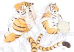  2019 anthro blush bouquet bride clothed clothing collage crossdressing dress eyes_closed felid flower flower_in_hair giraffe_(artist) hi_res lam-chan male mammal muscular muscular_male pantherine plant simple_background solo stripes tiger veil wedding_dress whiskers white_background yellow_eyes 