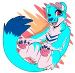  2017 4_toes ambiguous_gender blue_fur citrinelle cougar digital_media_(artwork) felid feline feral fur mammal one_eye_closed open_mouth paws simple_background smile solo teeth toes tongue wink 