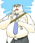  2016 anthro belly bottomwear clothing eyewear fur glasses humanoid_hands male mammal necktie overweight overweight_male pants polar_bear rentcg shirt solo tongue tongue_out topwear ursid ursine white_fur 