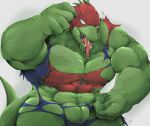  better_version_at_source bottomless clothed clothing green_scales green_skin human_to_anthro human_to_scalie iokei177 male marvel post_transformation scales scalie solo species_transformation spider-man_(series) torn_clothing transformation 