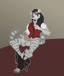  anthro balls belt clothed clothing erection facial_hair felid feline goatee hi_res humanoid_penis male mammal pants_down partially_clothed penis simple_background solo tanks_(artist) 