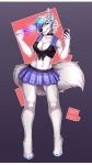  2019 5_fingers anthro bastika blue_eyes blue_hair bottomwear breasts canid canine canis clothed clothing digital_media_(artwork) female fingers hair hi_res looking_at_viewer mammal midriff navel simple_background skirt smile solo wolf 