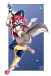 2019 5_fingers anthro bastika black_nose breasts canid canine canis clothed clothing digital_media_(artwork) domestic_dog female fingers fur grey_fur hair hi_res mammal open_mouth pink_eyes pink_hair smile teeth tongue 