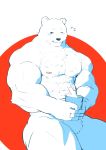  2019 anthro blush fur hi_res humanoid_hands male mammal muscular nipples one_eye_closed oryzaviridi pecs polar_bear sitting solo ursid ursine wet white_fur wink 