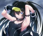  aqua_eyes black_hair black_rock_shooter cropped gloves kuroi_mato long_hair rogia sunglasses swimsuit twintails wet wristwear 