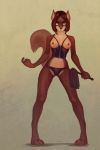  2018 annoyed anthro barefoot blue_eyes breasts brown_background clothing corset crimsonlure debbye_evans female hair hi_res lingerie mammal nipples red_hair rodent sciurid simple_background solo standing underwear 