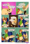  absurd_res anthro canid canine chair clothed clothing comic dialogue digital_media_(artwork) dipstick_ears dipstick_tail disney duo english_text finnick fox fur gerplexan hi_res male male_pregnancy mammal multicolored_ears multicolored_tail necktie nick_wilde orange_fur pregnant sirq smile text zootopia 