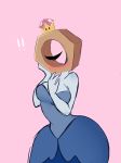  2018 anthro ball_gown blush breasts clothed clothing crown dress eyelashes eyes_closed female goo_creature hi_res legendary_pok&eacute;mon mario_bros meltan nicnacks nintendo not_furry pink_background pok&eacute;mon pok&eacute;mon_(species) simple_background solo super_crown video_games 