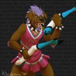  1:1 ambient_mutt angry brown_fur canid canine canis cosplay domestic_dog english_text female fur hair mammal neltruin open_mouth purple_eyes purple_hair solo text the_most_popular_girls_in_school trisha_cappelletti yelling 