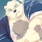  1:1 2019 anthro belly blue_eyes blush clothing eyewear fur glasses hi_res hug humanoid_hands leib_(tas) male mammal moobs overweight overweight_male polar_bear robe smoking tokyo_afterschool_summoners ursid ursine video_games white_fur yuuya333 